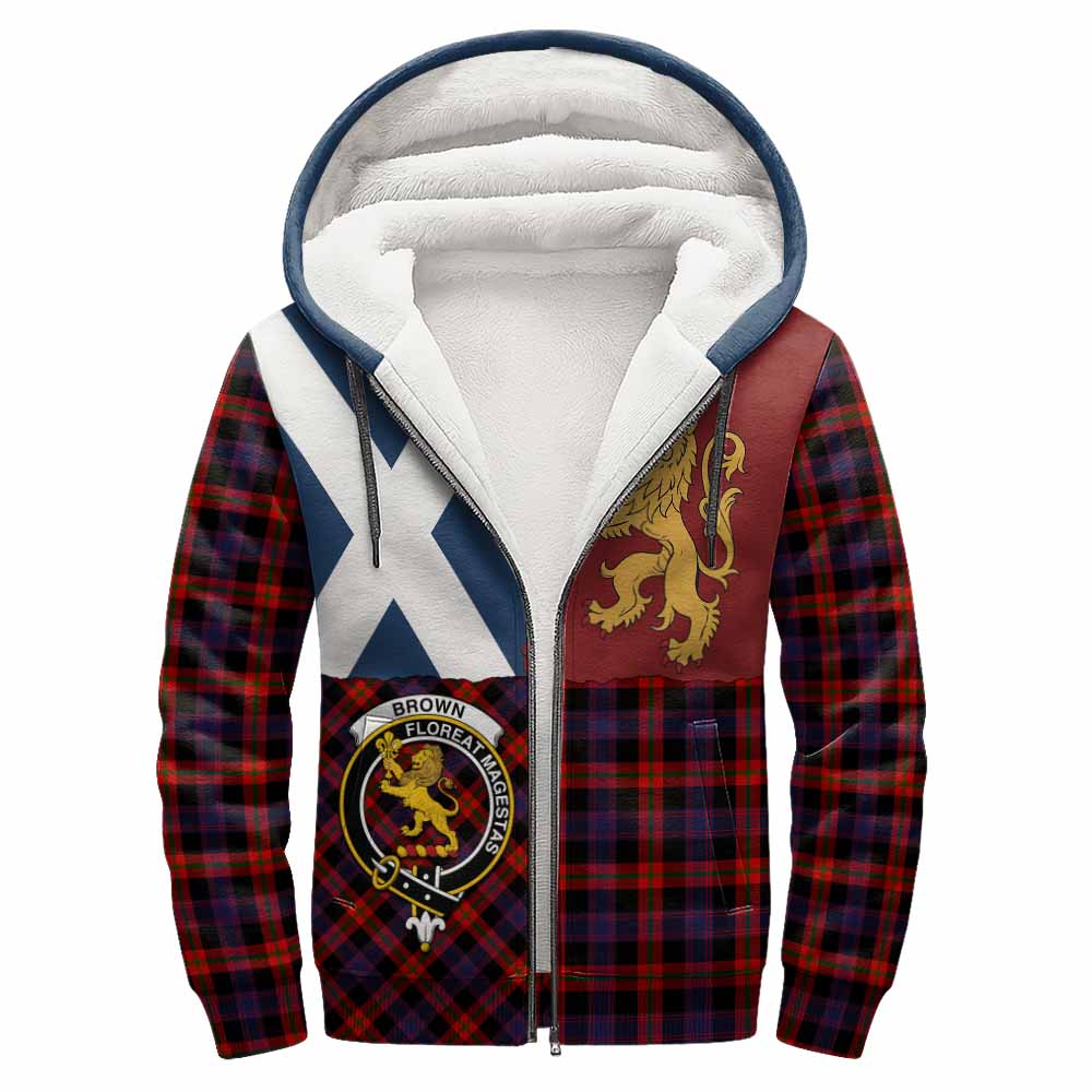 Brown (Broun) Crest Tartan Sherpa Hoodie with Lion Rampant Saltire Style