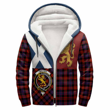 Brown (Broun) Crest Tartan Sherpa Hoodie with Lion Rampant Saltire Style