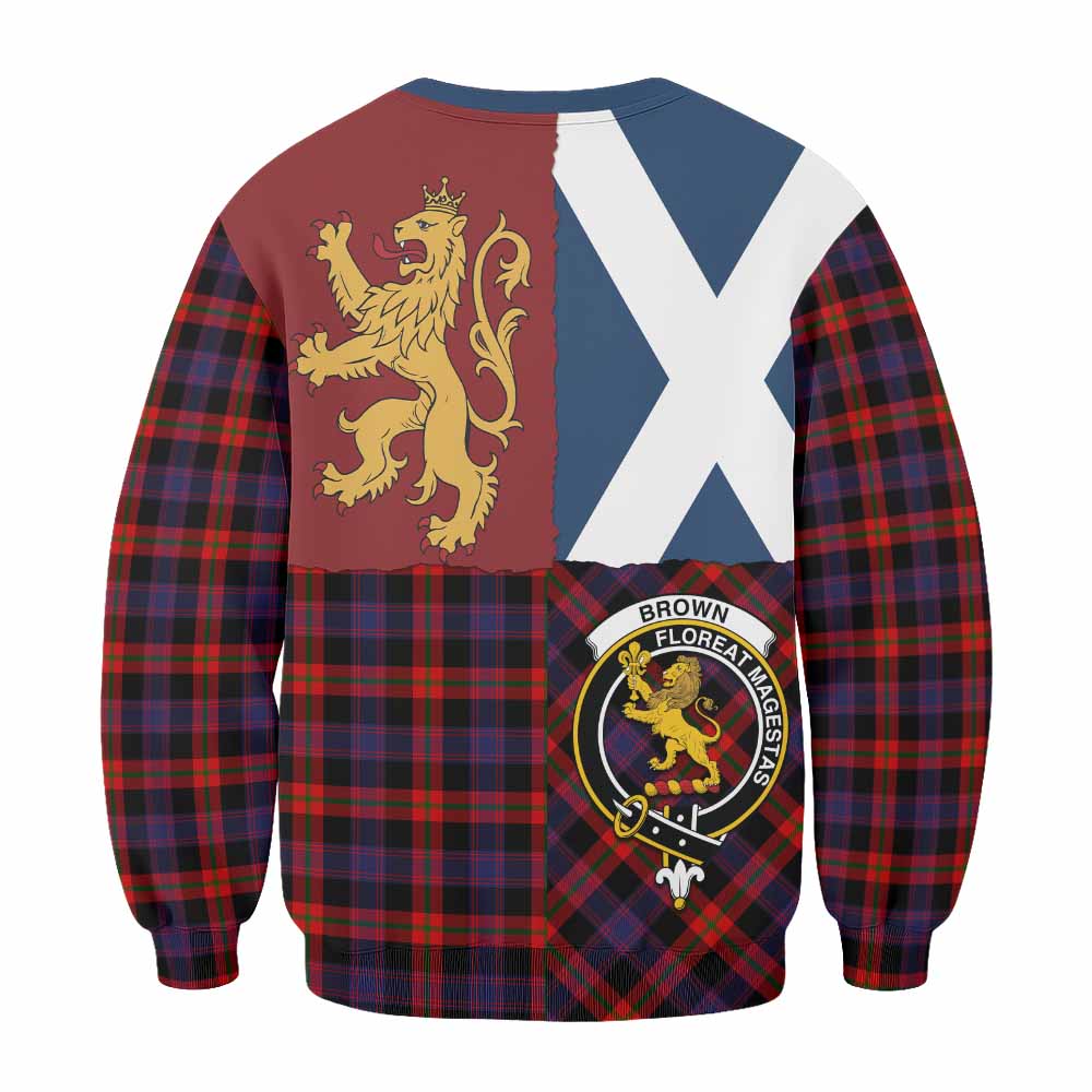 Brown (Broun) Crest Tartan Sweatshirt with Lion Rampant Saltire Style