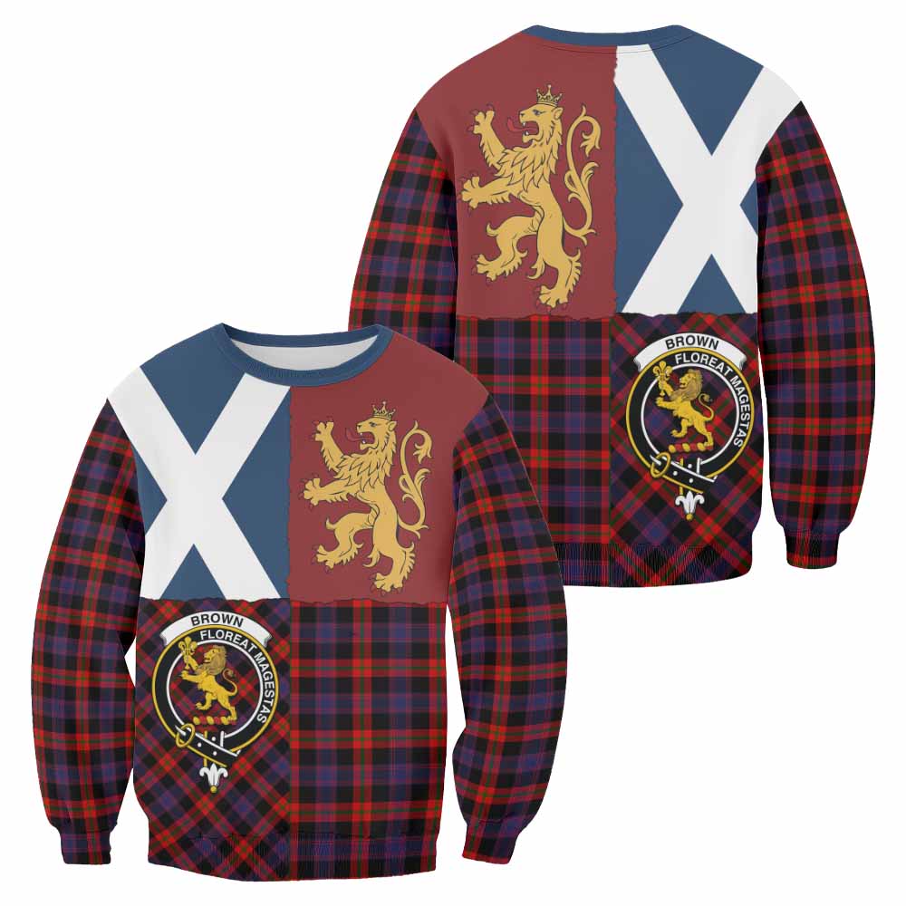 Brown (Broun) Crest Tartan Sweatshirt with Lion Rampant Saltire Style