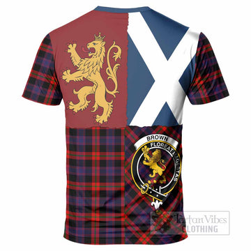 Brown (Broun) Crest Tartan T-Shirt with Lion Rampant Saltire Style