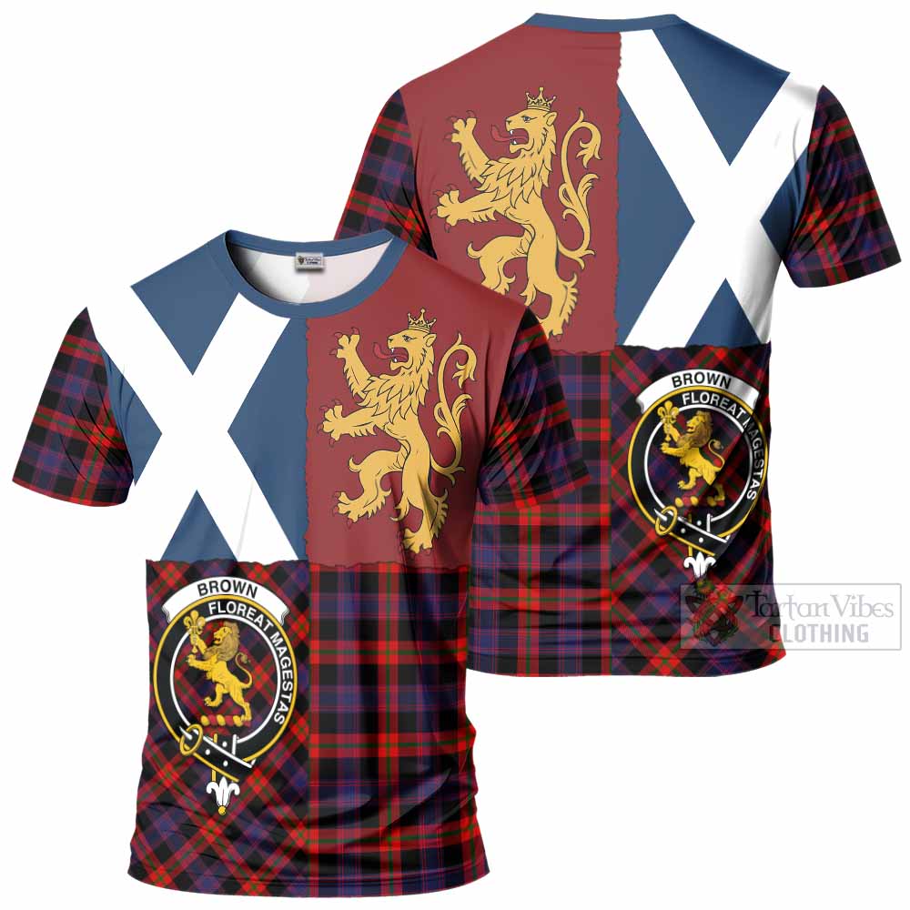 Brown (Broun) Crest Tartan T-Shirt with Lion Rampant Saltire Style