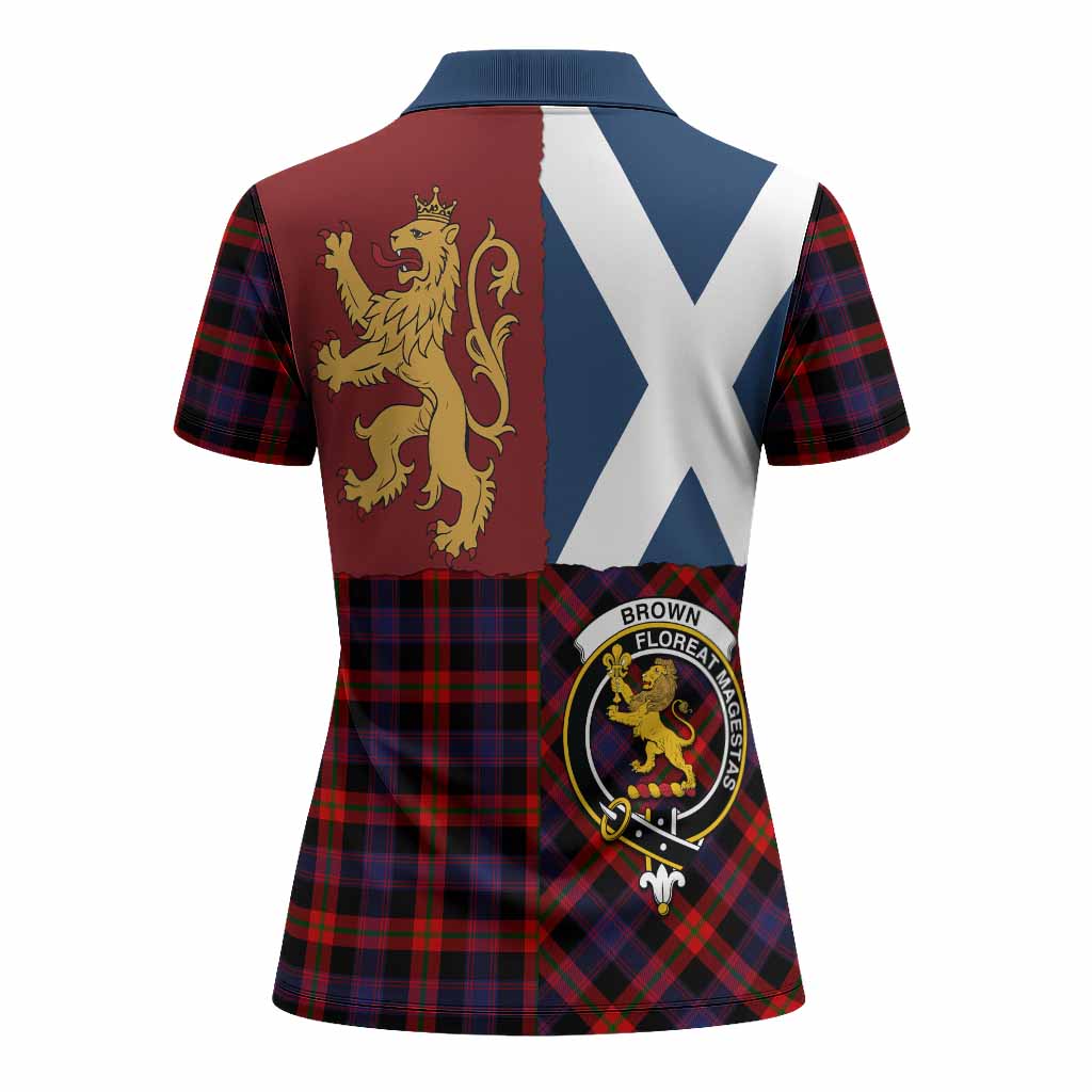 Brown (Broun) Crest Tartan Women Polo Shirt with Lion Rampant Saltire Style