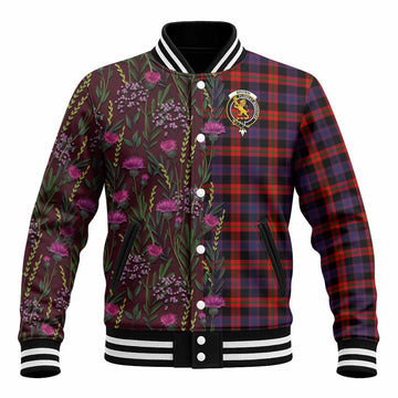 Brown (Broun) Family Crest Tartan Baseball Jacket Scottish Thistle Flower Pattern Half Style - Tartan Vibes Clothing