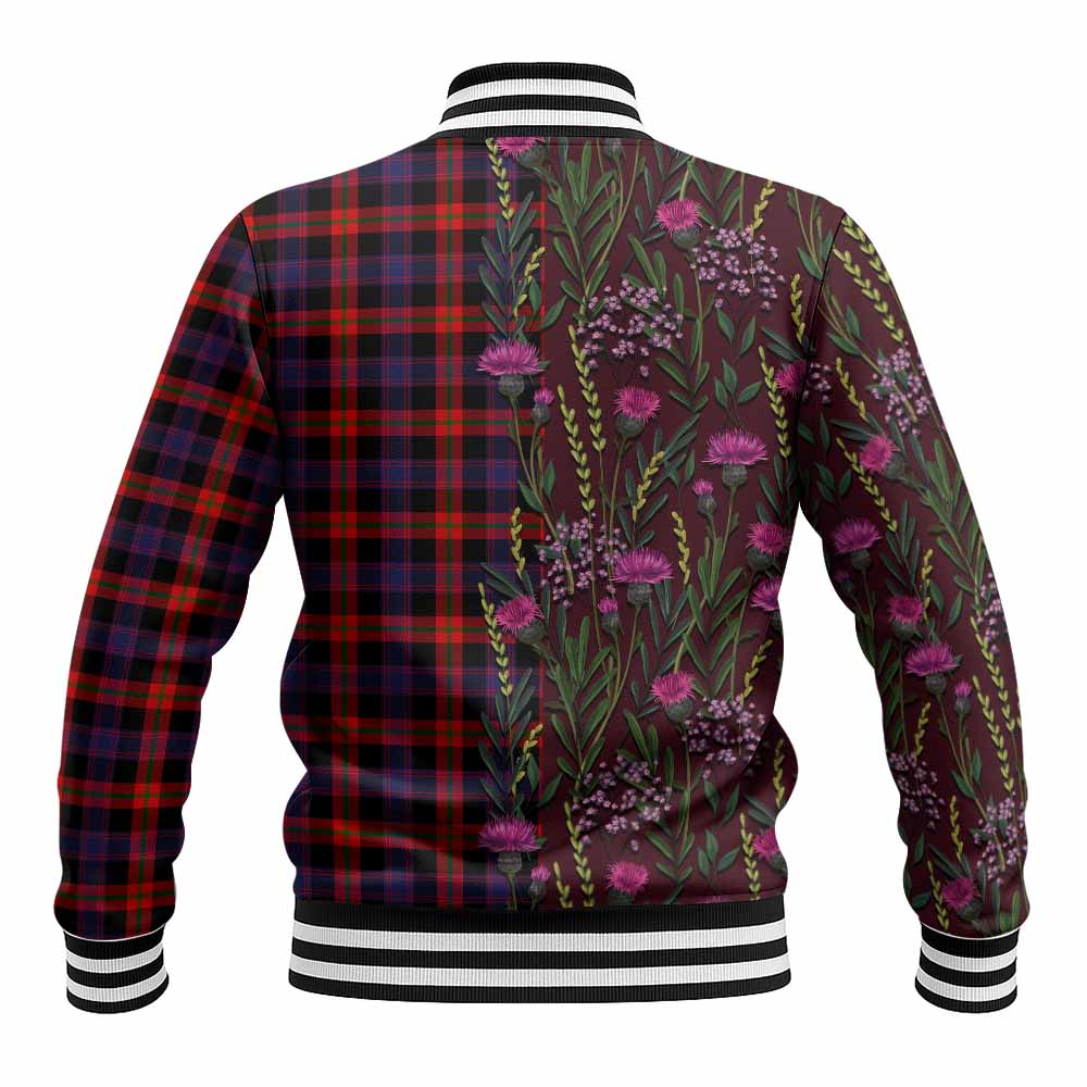 Brown (Broun) Family Crest Tartan Baseball Jacket Scottish Thistle Flower Pattern Half Style - Tartan Vibes Clothing