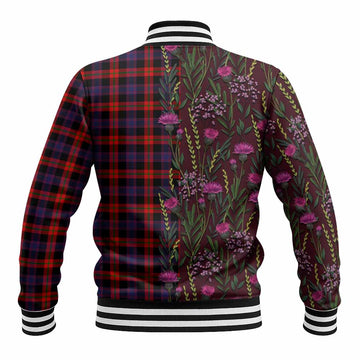 Brown (Broun) Family Crest Tartan Baseball Jacket Scottish Thistle Flower Pattern Half Style - Tartan Vibes Clothing