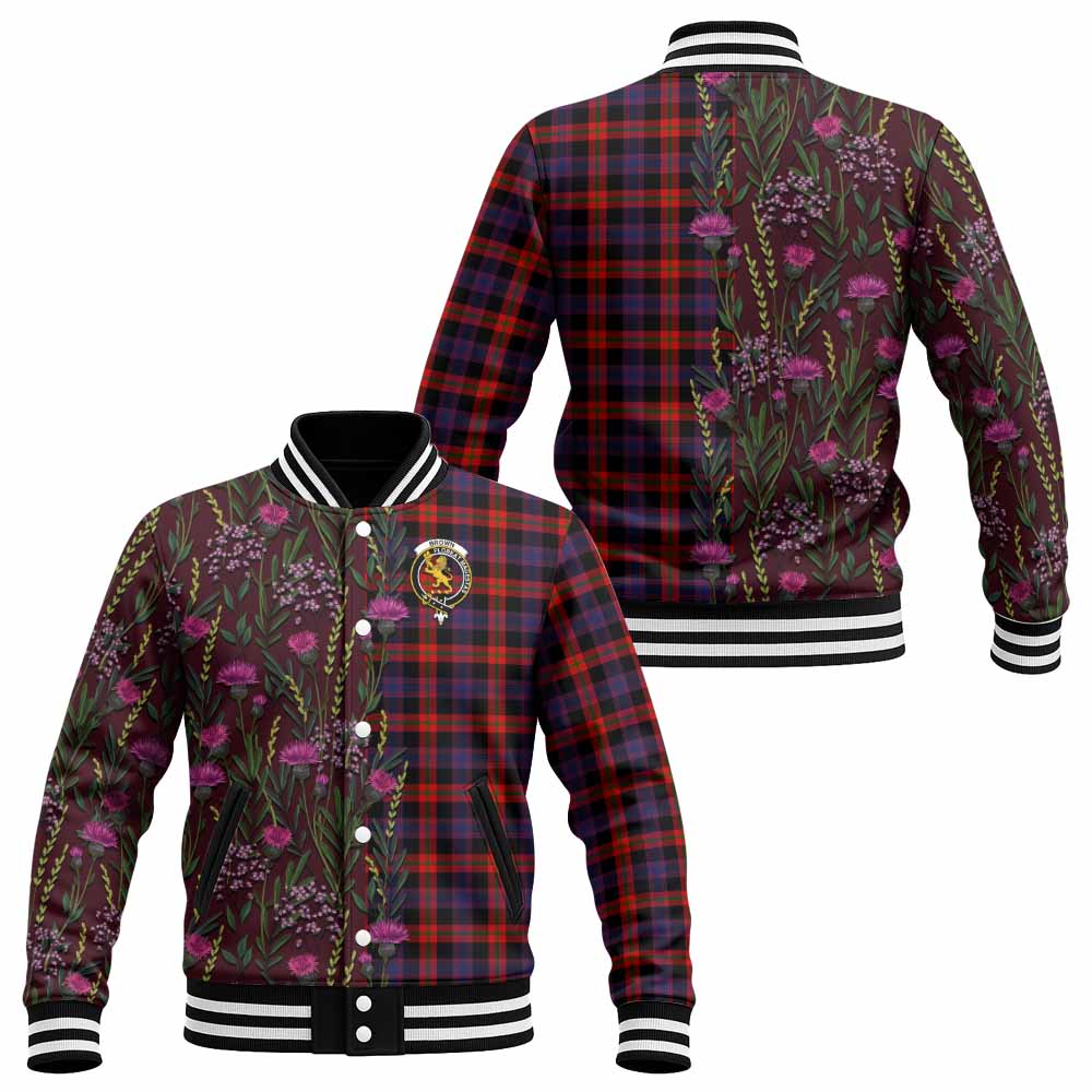Brown (Broun) Family Crest Tartan Baseball Jacket Scottish Thistle Flower Pattern Half Style - Tartan Vibes Clothing