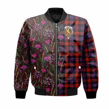 Brown (Broun) Family Crest Tartan Bomber Jacket Scottish Thistle Flower Pattern Half Style - Tartan Vibes Clothing