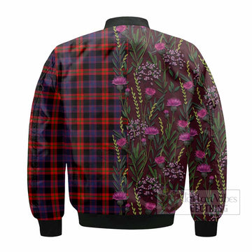 Brown (Broun) Family Crest Tartan Bomber Jacket Scottish Thistle Flower Pattern Half Style - Tartan Vibes Clothing