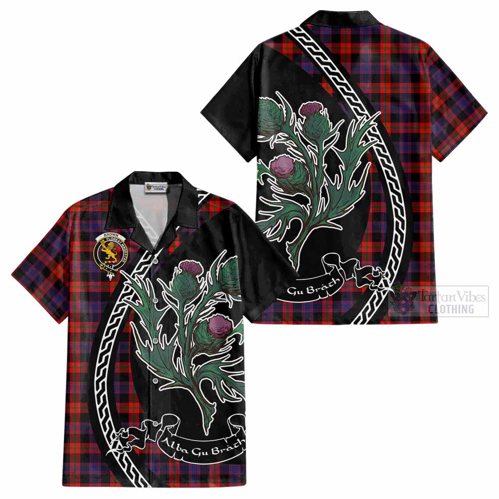 Brown (Broun) Family Crest Tartan Cotton Hawaiian Shirt Alba Thistle Inspired - Tartan Vibes Clothing