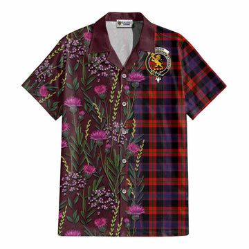 Brown (Broun) Family Crest Tartan Cotton Hawaiian Shirt Scottish Thistle Flower Pattern Half Style - Tartan Vibes Clothing