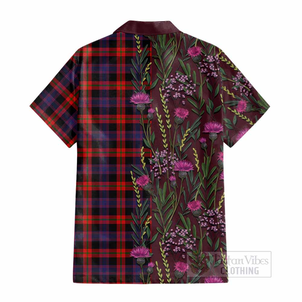 Brown (Broun) Family Crest Tartan Cotton Hawaiian Shirt Scottish Thistle Flower Pattern Half Style - Tartan Vibes Clothing