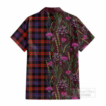 Brown (Broun) Family Crest Tartan Cotton Hawaiian Shirt Scottish Thistle Flower Pattern Half Style - Tartan Vibes Clothing