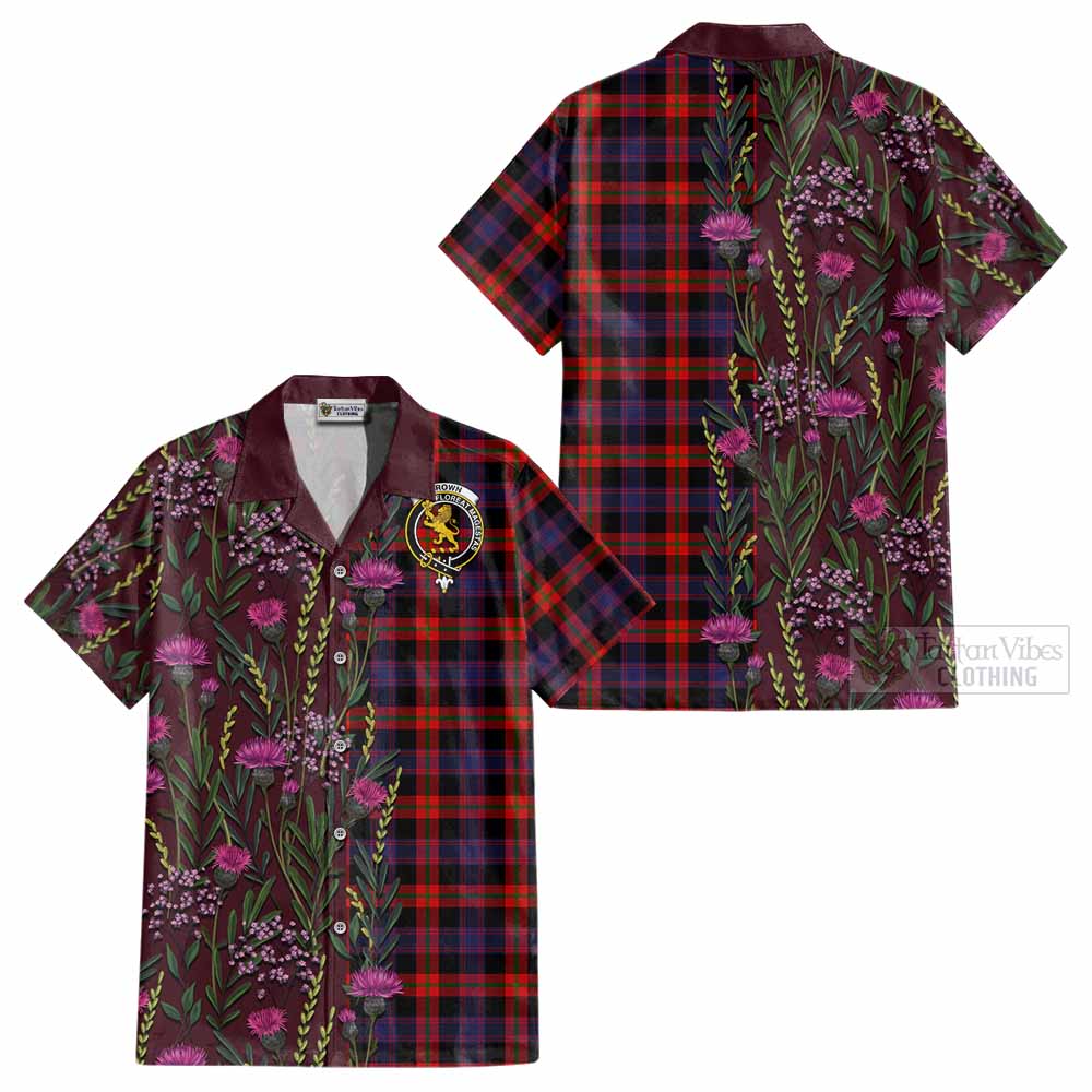 Brown (Broun) Family Crest Tartan Cotton Hawaiian Shirt Scottish Thistle Flower Pattern Half Style - Tartan Vibes Clothing