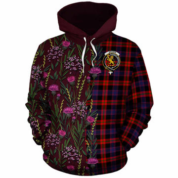 Brown (Broun) Family Crest Tartan Cotton Hoodie Scottish Thistle Flower Pattern Half Style - Tartan Vibes Clothing