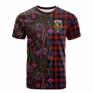 Brown (Broun) Family Crest Tartan Cotton T-shirt Scottish Thistle Flower Pattern Half Style