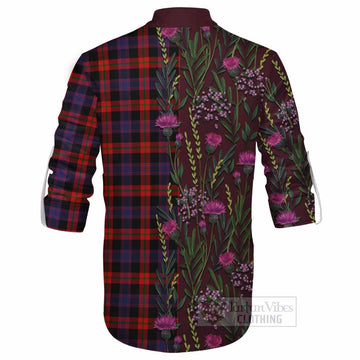 Brown (Broun) Family Crest Tartan Ghillie Shirt Scottish Thistle Flower Pattern Half Style - Tartan Vibes Clothing