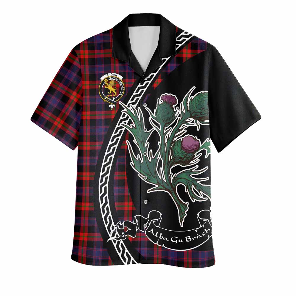 Brown (Broun) Family Crest Tartan Hawaiian Shirt Alba Thistle Inspired - Tartan Vibes Clothing