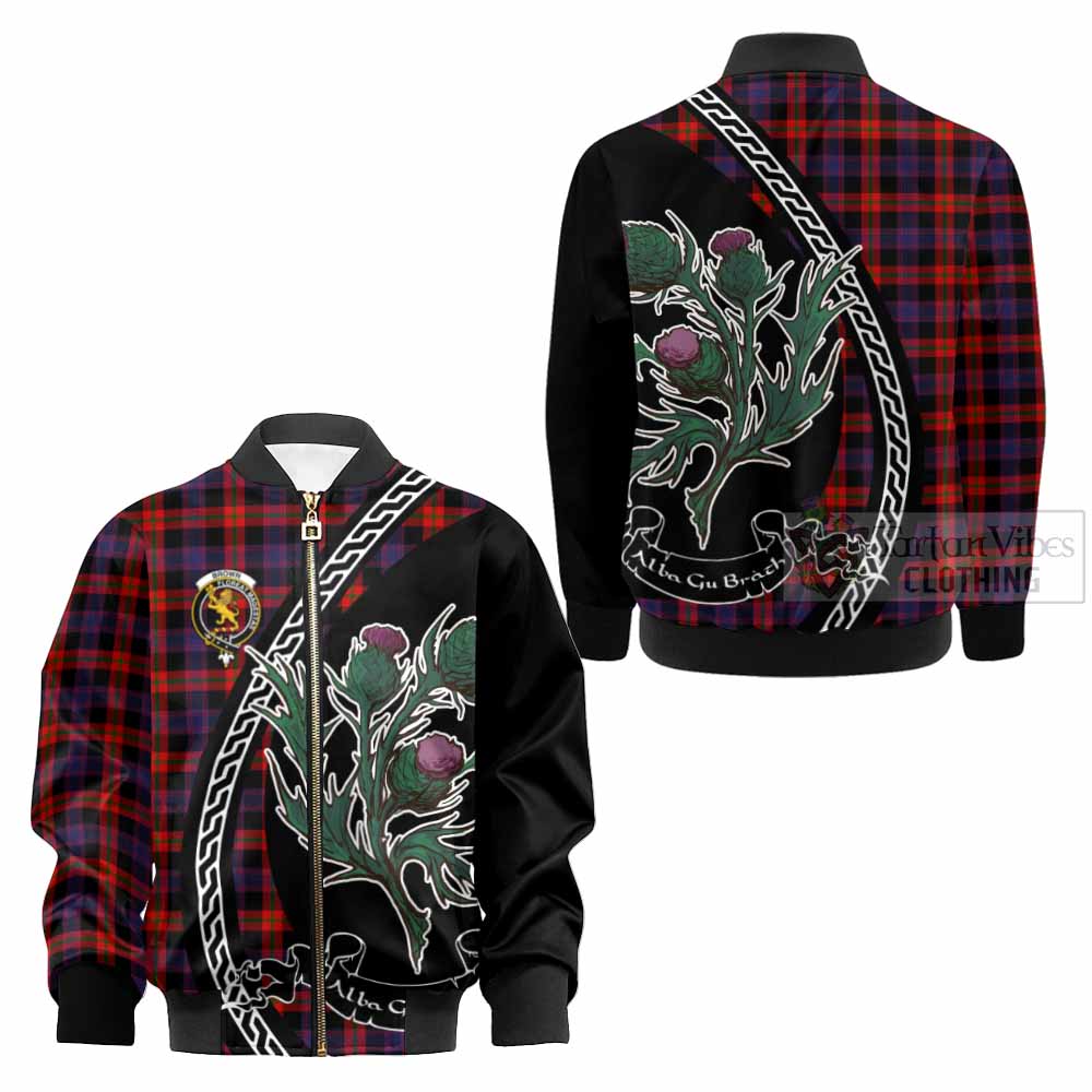 Brown (Broun) Family Crest Tartan Kid Bomber Jacket Alba Thistle Inspired - Tartan Vibes Clothing