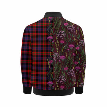 Brown (Broun) Family Crest Tartan Kid Bomber Jacket Scottish Thistle Flower Pattern Half Style - Tartan Vibes Clothing