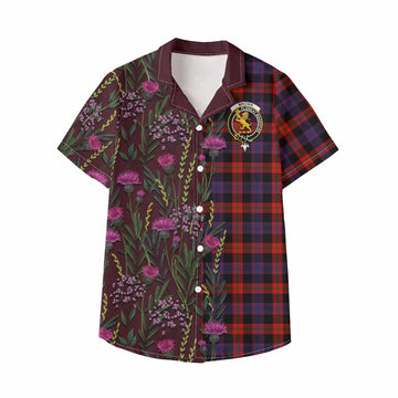 Brown (Broun) Family Crest Tartan Kid Hawaiian Shirt Scottish Thistle Flower Pattern Half Style - Tartan Vibes Clothing