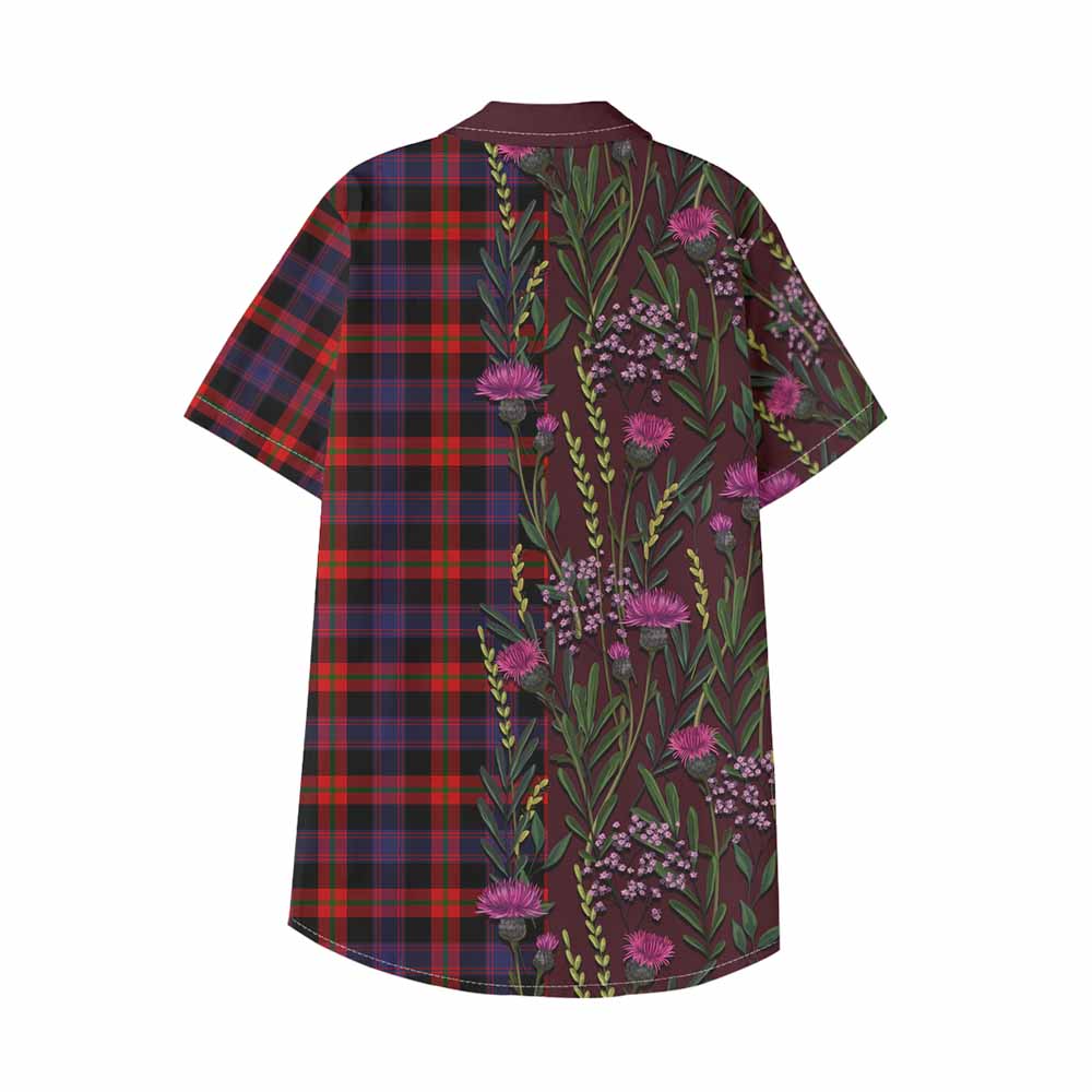 Brown (Broun) Family Crest Tartan Kid Hawaiian Shirt Scottish Thistle Flower Pattern Half Style - Tartan Vibes Clothing