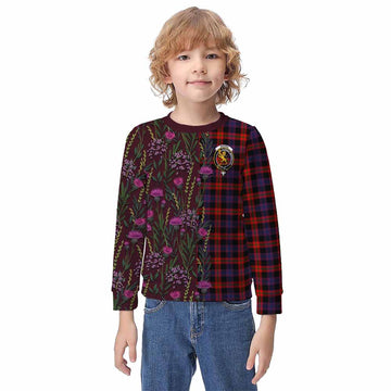 Brown (Broun) Family Crest Tartan Kid Knitted Sweatshirt Scottish Thistle Flower Pattern Half Style - Tartan Vibes Clothing