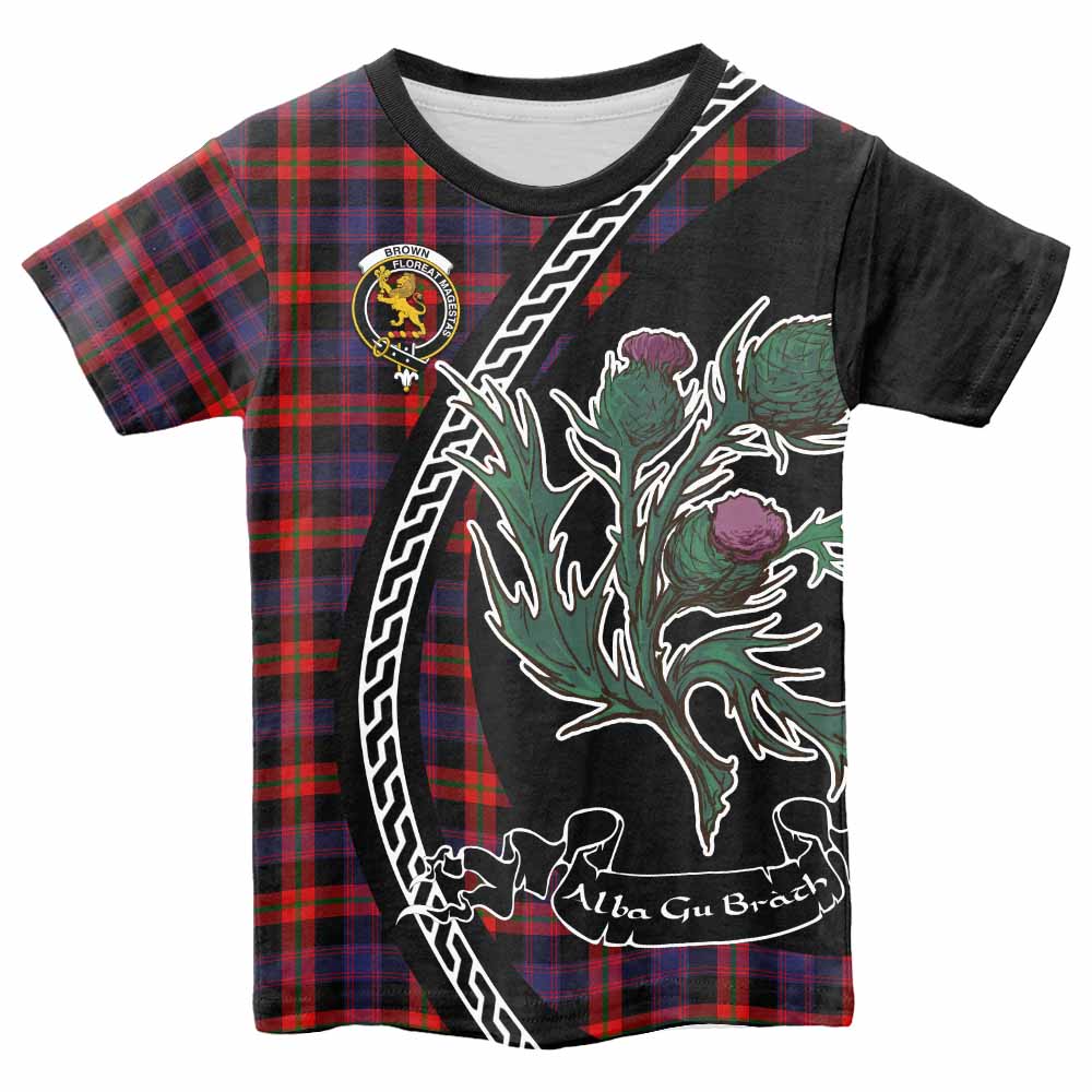 Brown (Broun) Family Crest Tartan Kid T-shirt Alba Thistle Inspired - Tartan Vibes Clothing