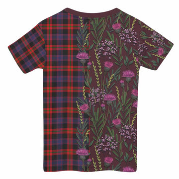 Brown (Broun) Family Crest Tartan Kid T-shirt Scottish Thistle Flower Pattern Half Style - Tartan Vibes Clothing