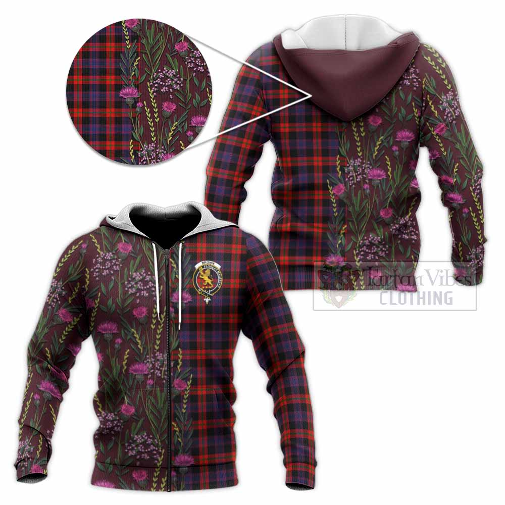 Brown (Broun) Family Crest Tartan Knitted Hoodie Scottish Thistle Flower Pattern Half Style - Tartan Vibes Clothing