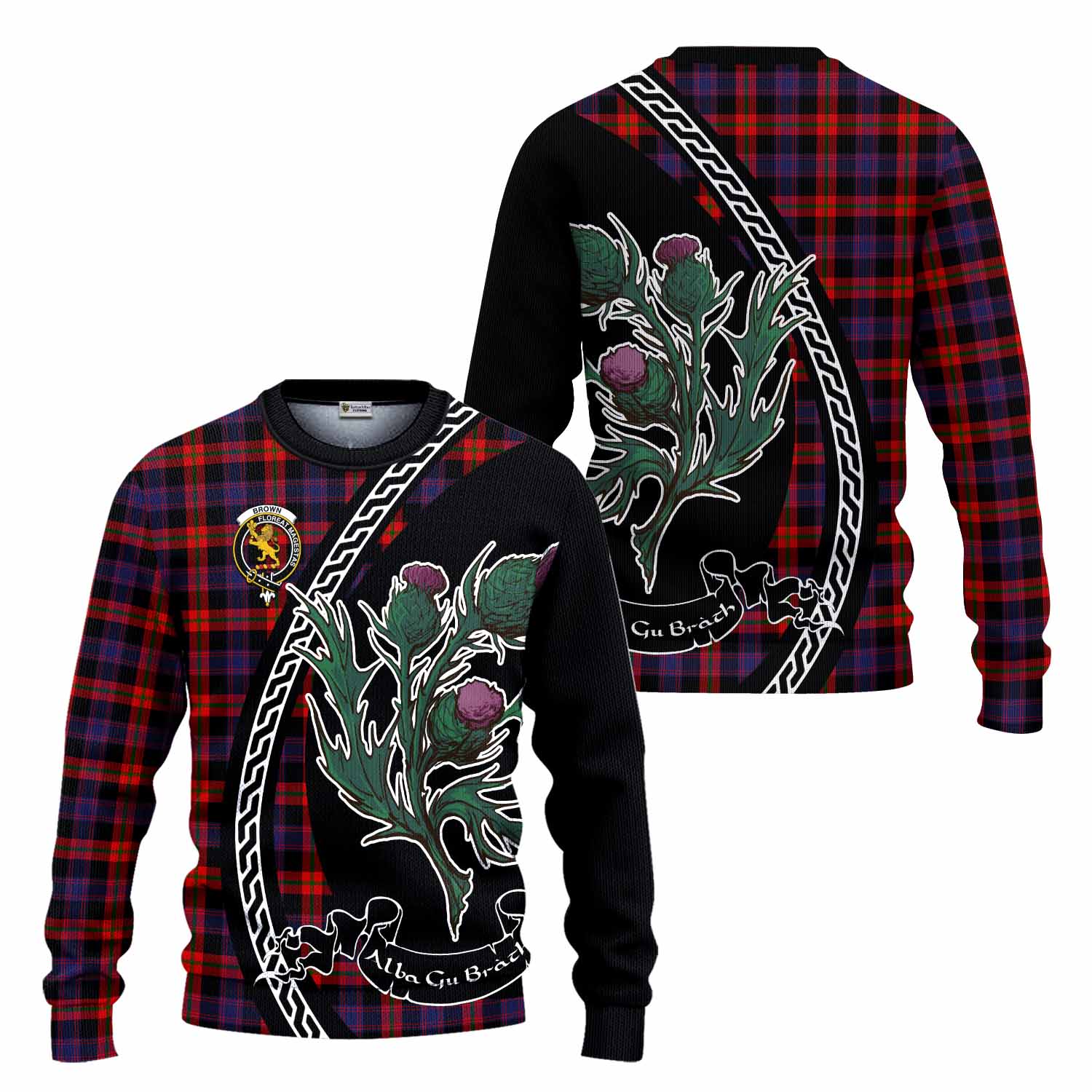 Brown (Broun) Family Crest Tartan Knitted Sweater Alba Thistle Inspired - Tartan Vibes Clothing