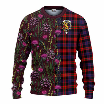 Brown (Broun) Family Crest Tartan Knitted Sweater Scottish Thistle Flower Pattern Half Style - Tartan Vibes Clothing