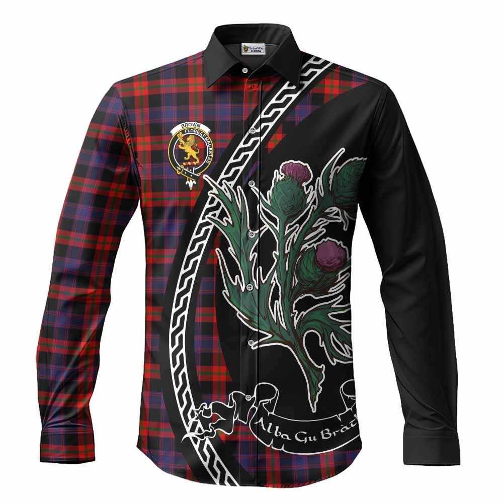 Brown (Broun) Family Crest Tartan Long Sleeve Button Shirts Alba Thistle Inspired - Tartan Vibes Clothing