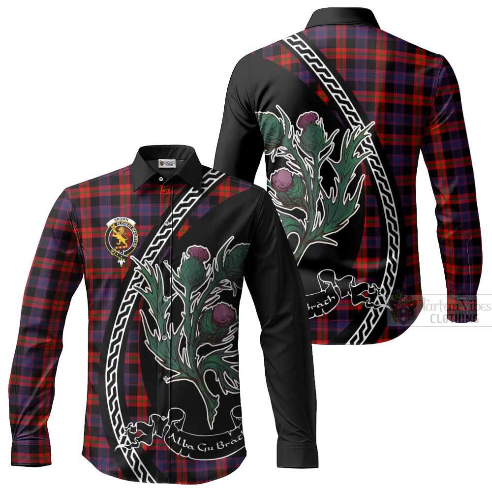 Brown (Broun) Family Crest Tartan Long Sleeve Button Shirts Alba Thistle Inspired - Tartan Vibes Clothing