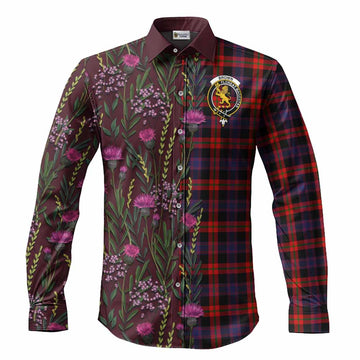 Brown (Broun) Family Crest Tartan Long Sleeve Button Shirts Scottish Thistle Flower Pattern Half Style - Tartan Vibes Clothing