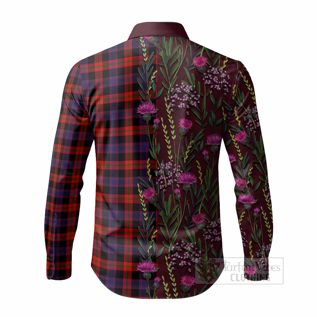 Brown (Broun) Family Crest Tartan Long Sleeve Button Shirts Scottish Thistle Flower Pattern Half Style - Tartan Vibes Clothing