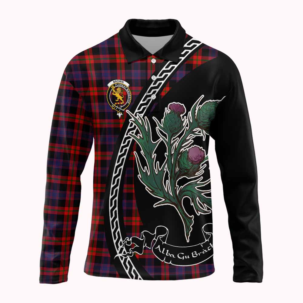Brown (Broun) Family Crest Tartan Long Sleeve Polo Shirt Alba Thistle Inspired - Tartan Vibes Clothing