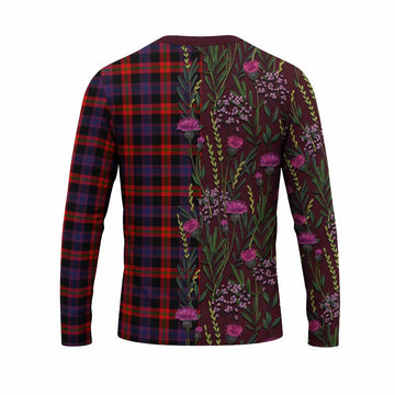 Brown (Broun) Family Crest Tartan Long Sleeve T-Shirt Scottish Thistle Flower Pattern Half Style - Tartan Vibes Clothing