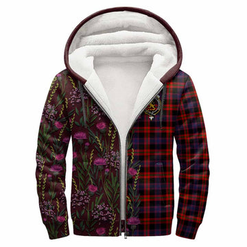 Brown (Broun) Family Crest Tartan Sherpa Hoodie Scottish Thistle Flower Pattern Half Style - Tartan Vibes Clothing