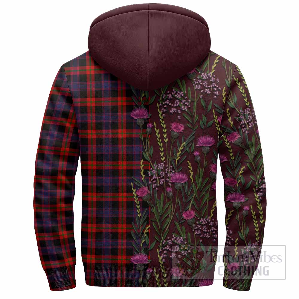 Brown (Broun) Family Crest Tartan Sherpa Hoodie Scottish Thistle Flower Pattern Half Style - Tartan Vibes Clothing