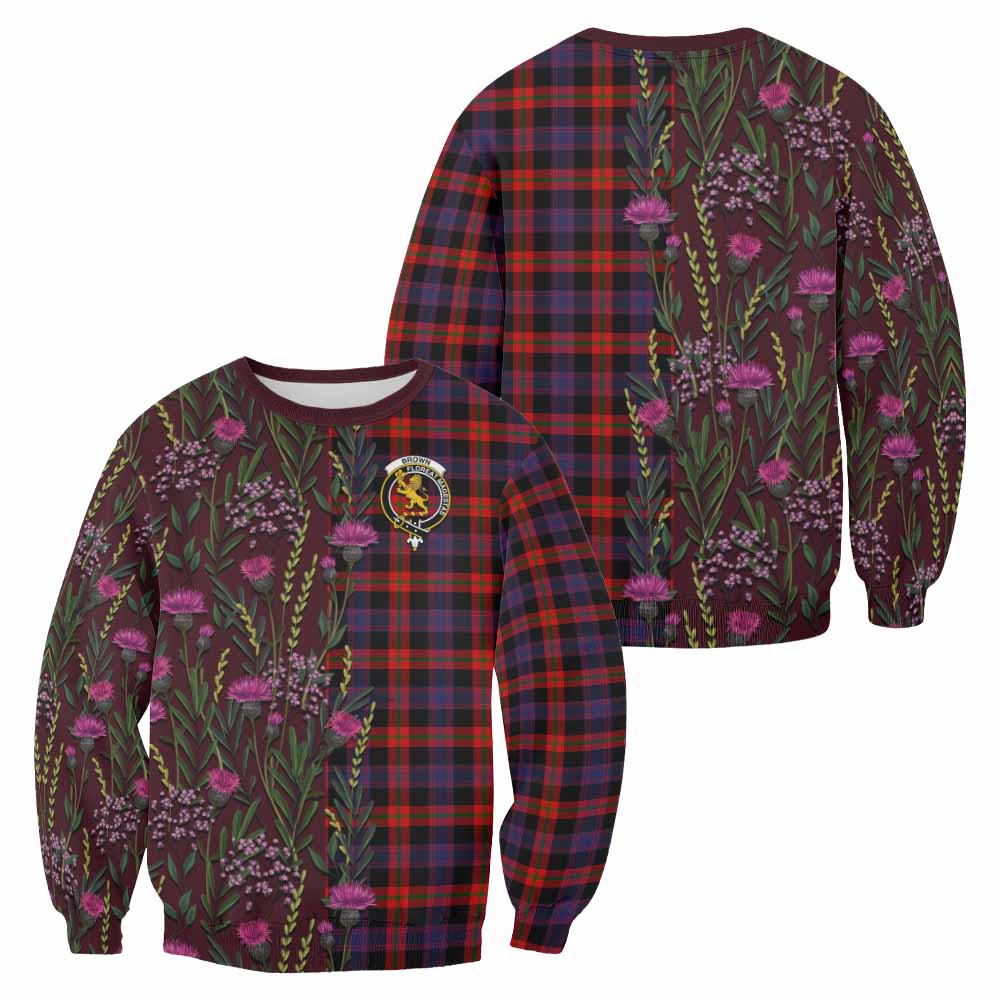 Brown (Broun) Family Crest Tartan Sweatshirt Scottish Thistle Flower Pattern Half Style - Tartan Vibes Clothing