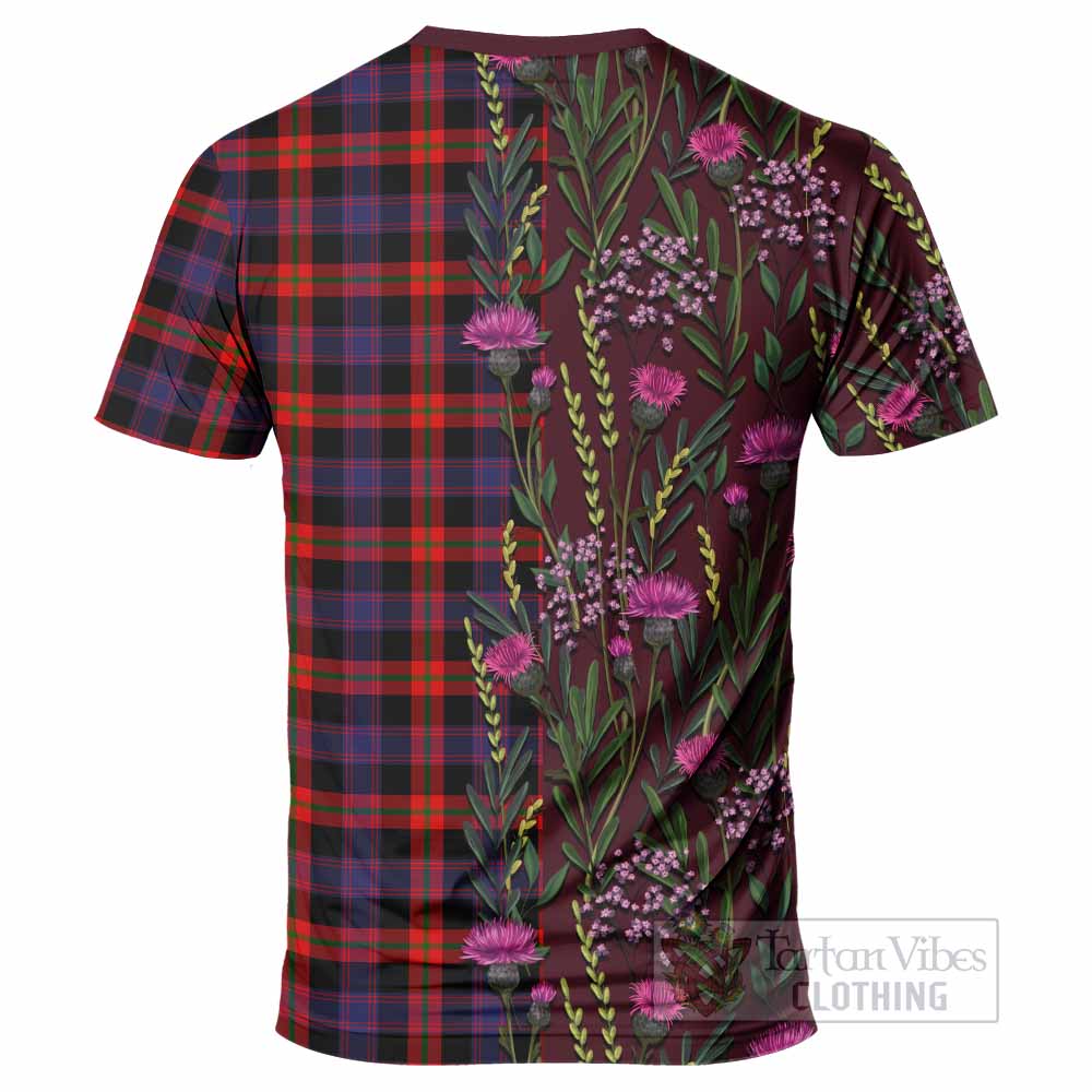 Brown (Broun) Family Crest Tartan T-Shirt Scottish Thistle Flower Pattern Half Style - Tartan Vibes Clothing