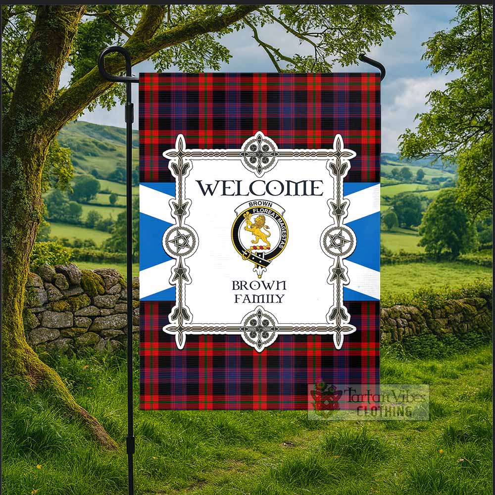 Brown (Broun) Family Crest Tartan Welcome Garden Flag Saltire Harmony Style - Tartan Vibes Clothing
