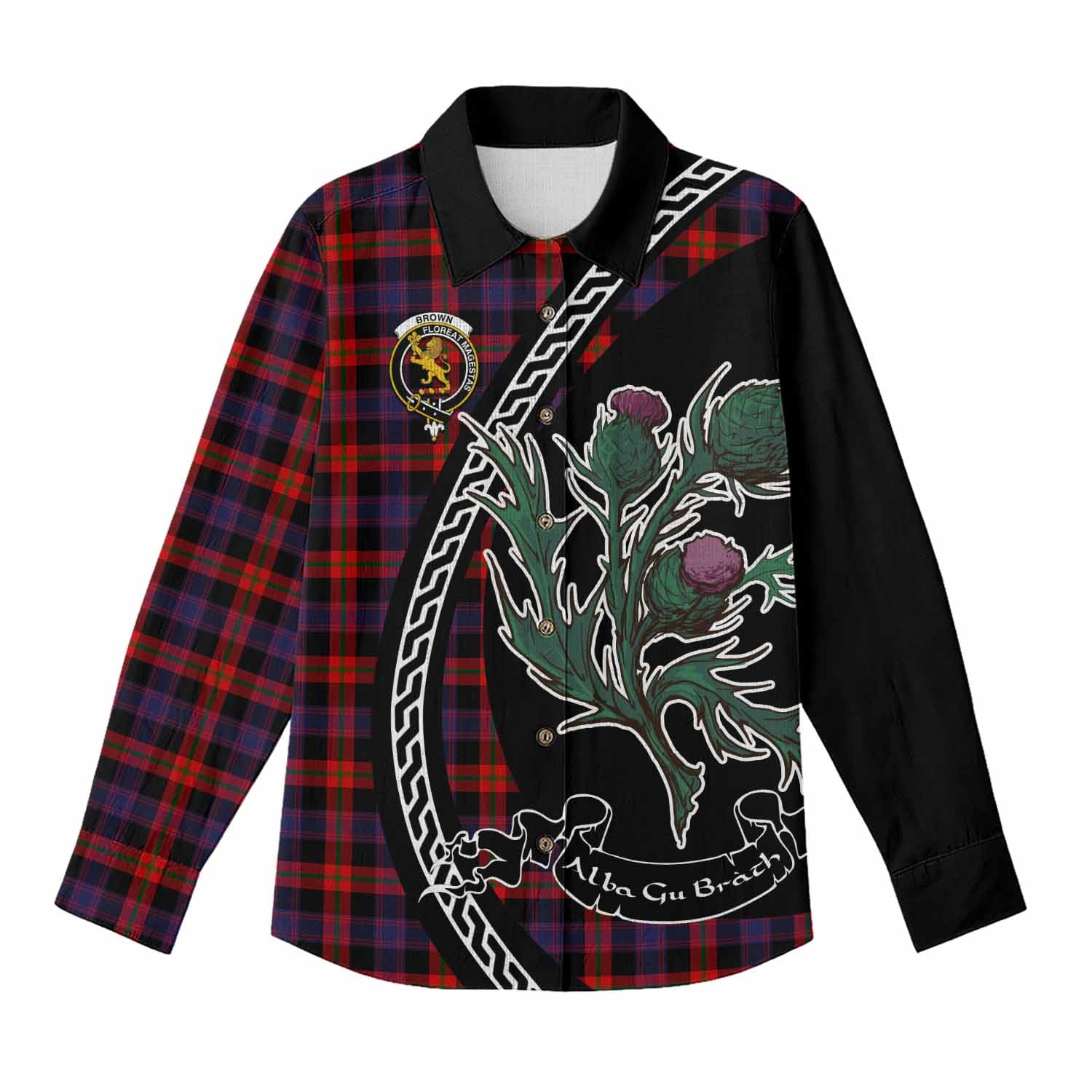 Brown (Broun) Family Crest Tartan Women Casual Shirt Alba Thistle Inspired - Tartan Vibes Clothing