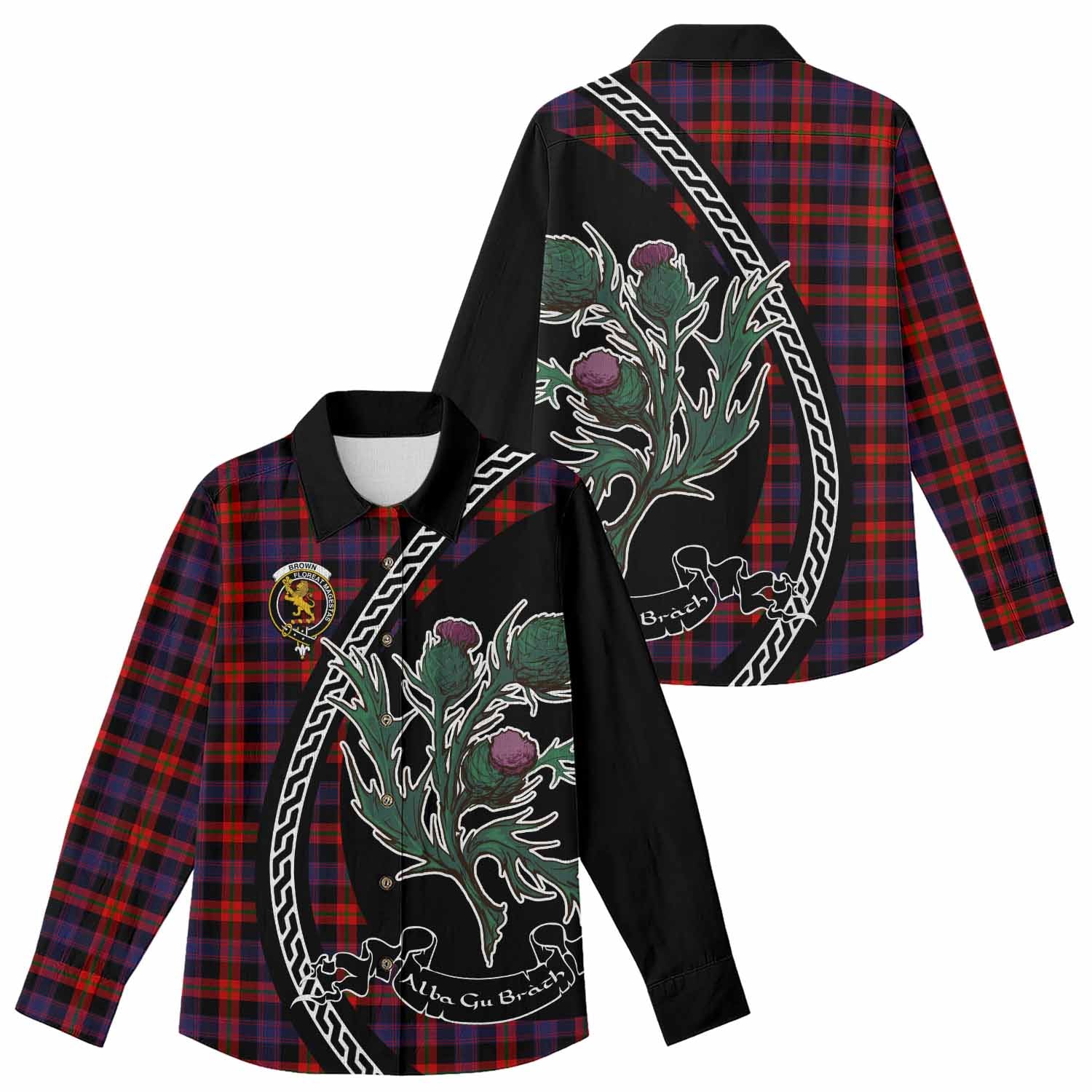 Brown (Broun) Family Crest Tartan Women Casual Shirt Alba Thistle Inspired - Tartan Vibes Clothing
