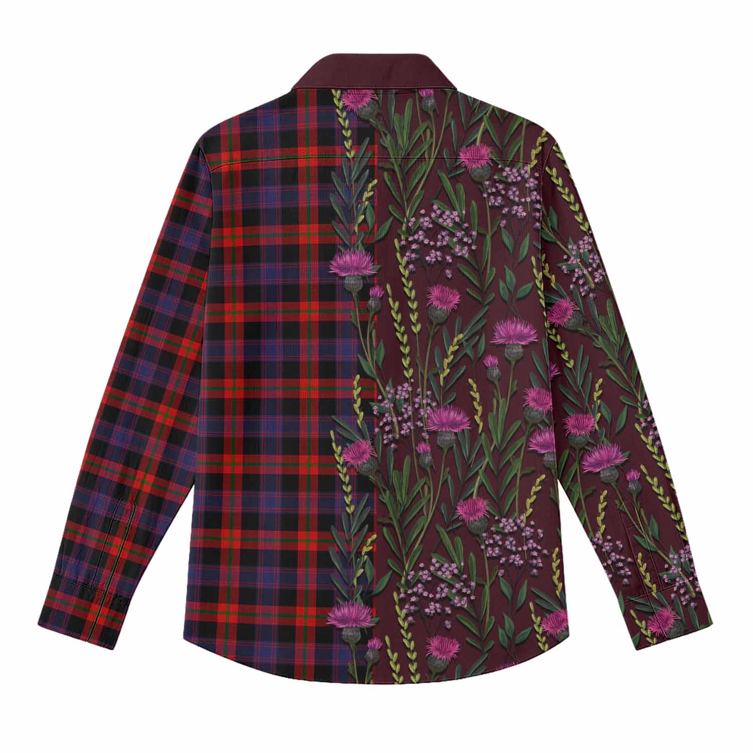 Brown (Broun) Family Crest Tartan Women Casual Shirt Scottish Thistle Flower Pattern Half Style - Tartan Vibes Clothing