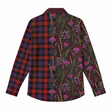Brown (Broun) Family Crest Tartan Women Casual Shirt Scottish Thistle Flower Pattern Half Style - Tartan Vibes Clothing