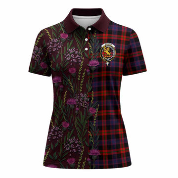 Brown (Broun) Family Crest Tartan Women Polo Shirt Scottish Thistle Flower Pattern Half Style - Tartan Vibes Clothing