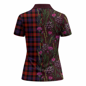 Brown (Broun) Family Crest Tartan Women Polo Shirt Scottish Thistle Flower Pattern Half Style - Tartan Vibes Clothing