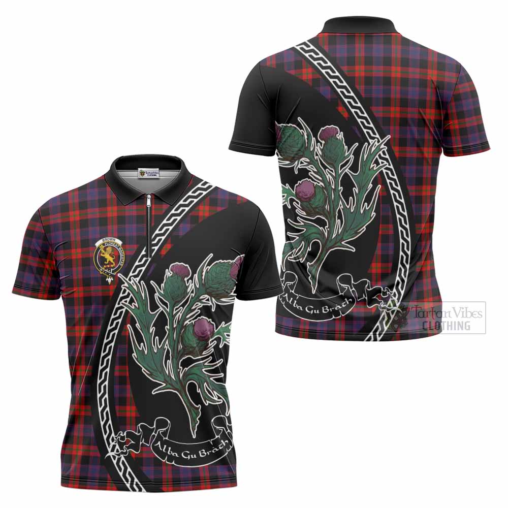 Brown (Broun) Family Crest Tartan Zipper Polo Shirt Alba Thistle Inspired - Tartan Vibes Clothing